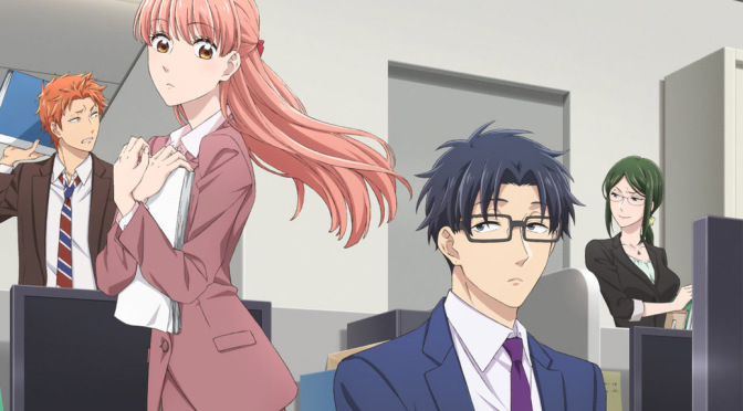 Os dois casais principais do anime de Wotakoi: the love is hard for otaku estão nessa imagem