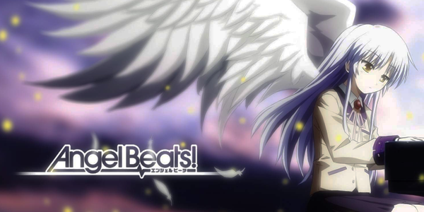 Anime Angel Beats, na imagem, uma das personagens principais, Kanade, tocando piano.