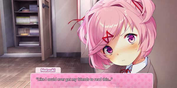 Natsuki, personagem de doki doki literature club, conversando com o jogador