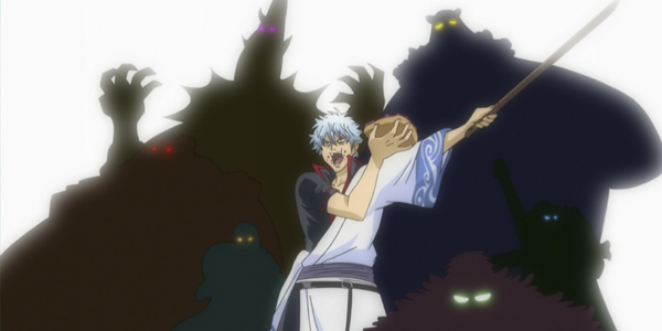 Gintoki e os shichibukais de Gintama em preto no fundo 