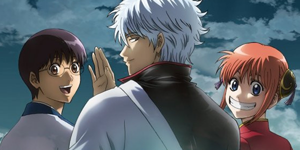 Poster do filme Para Sempre Yorozuya, com Shinpachi, Gintoki e Kagura