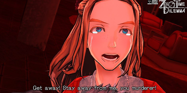 Personagem de zero escape dilemma chorando