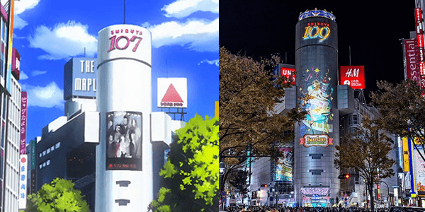 prédio shibuya 109 na vida real e em anime